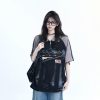 American Retro Embroidered Half-Zip Collar Short Sleeve T-Shirt for Women, Loose Fit, Trendy Vintage Style