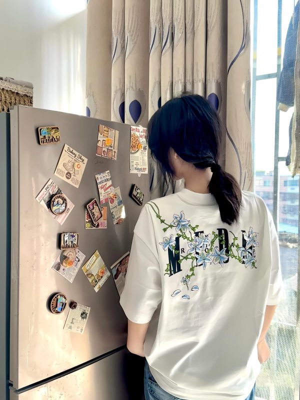 American Retro Embroidered Vine Floral Short Sleeve T-Shirt for Women - Trendy Oversized Summer 2025 High Street Style