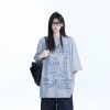 American Retro Graffiti Oversized Short Sleeve T-Shirt for Women - Sit and Eat Until the Mountains Are Empty Trendy Casual Style