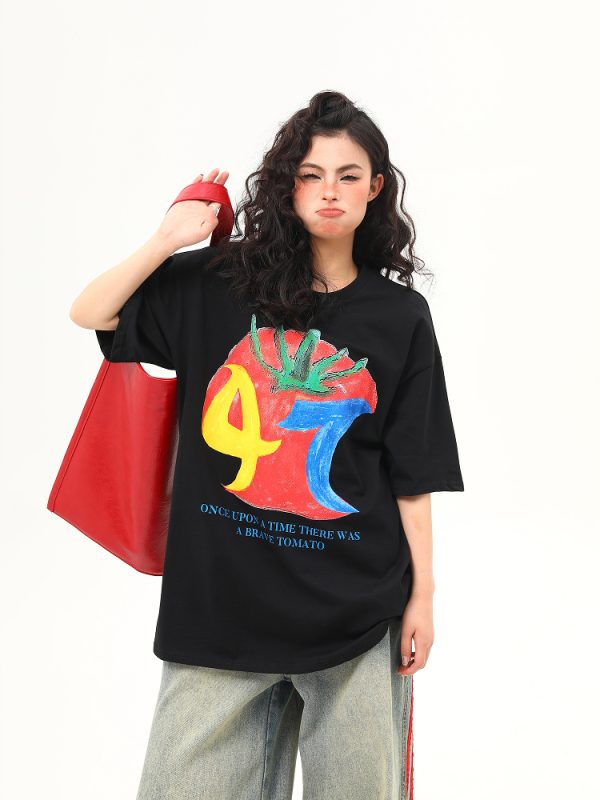 American Retro Graffiti Print Short-Sleeve T-Shirt for Women - Summer Loose Fit Casual Top, Y2K Streetwear Style