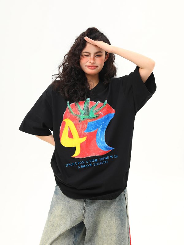 American Retro Graffiti Print Short-Sleeve T-Shirt for Women - Summer Loose Fit Casual Top, Y2K Streetwear Style