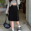 American Retro Gray Pleated Skirt - Women's Mid-Length A-Line College Style for Spring & Summer Plus Size Fashion