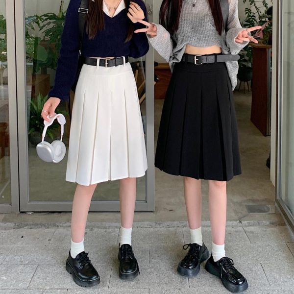 American Retro Gray Pleated Skirt - Women's Mid-Length A-Line College Style for Spring & Summer Plus Size Fashion