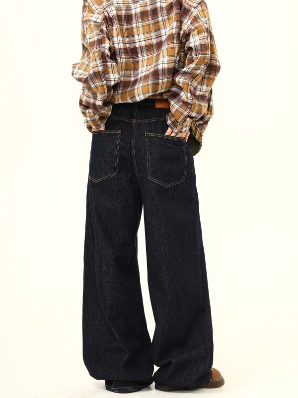 American Retro High-End Loose Wide-Leg Curved Knife Jeans - Unisex Versatile Straight-Leg Floor-Length Pants