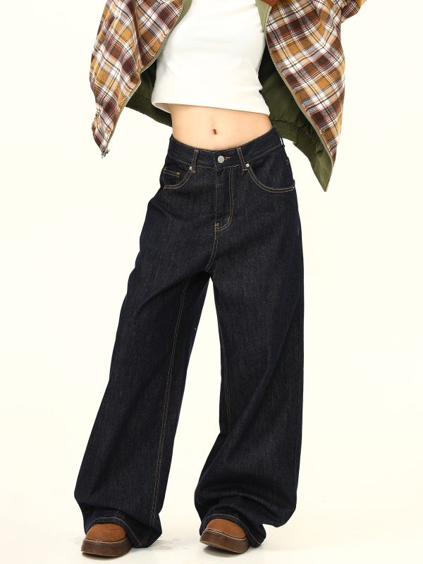 American Retro High-End Loose Wide-Leg Curved Knife Jeans - Unisex Versatile Straight-Leg Floor-Length Pants