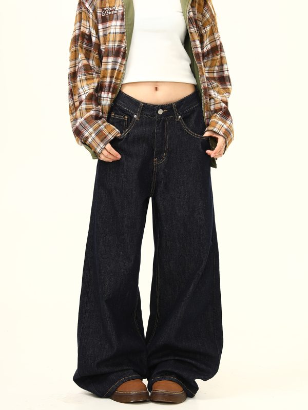 American Retro High-End Loose Wide-Leg Curved Knife Jeans - Unisex Versatile Straight-Leg Floor-Length Pants