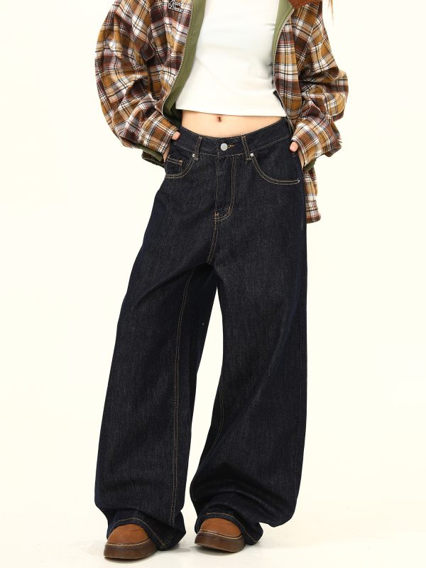 American Retro High-End Loose Wide-Leg Curved Knife Jeans - Unisex Versatile Straight-Leg Floor-Length Pants