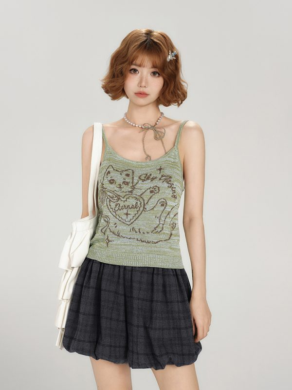 American Retro Knitted Camisole for Women - Slim Fit Summer Top, Spicy Girl Style, Perfect for Y2K and Casual Outfits