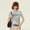 American Retro Letter Print Short Sleeve T-Shirt for Women â€“ Slim Fit Summer Top in Girly Style