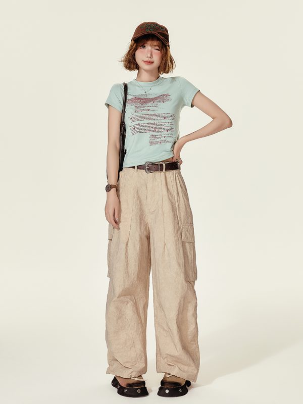 American Retro Letter Print Short Sleeve T-Shirt for Women â€“ Slim Fit Summer Top in Girly Style
