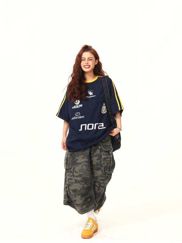 American Retro Letter Print Short-Sleeve T-Shirt for Women, Summer Loose Sports Style, Versatile Casual Top