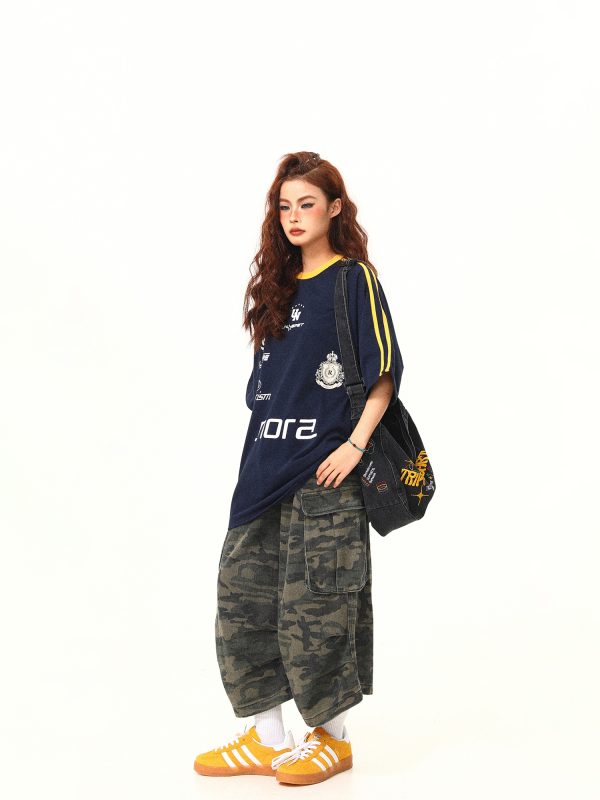 American Retro Letter Print Short-Sleeve T-Shirt for Women, Summer Loose Sports Style, Versatile Casual Top