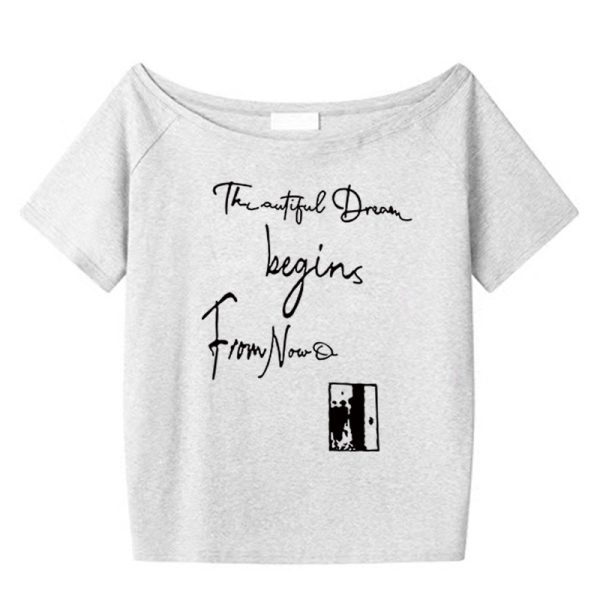 American Retro Off-Shoulder Short-Sleeve Women's Summer Letter Print Red T-Shirt - Trendy Loose Slim Fit Top for Y2K Style