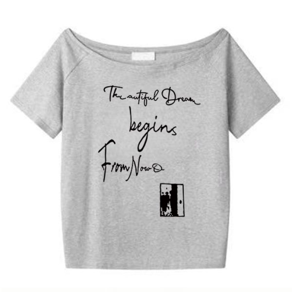 American Retro Off-Shoulder Short-Sleeve Women's Summer Letter Print Red T-Shirt - Trendy Loose Slim Fit Top for Y2K Style