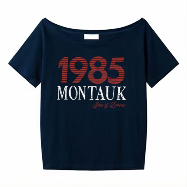 American Retro Off-Shoulder T-Shirt for Women, Summer Letter Print, Oversized Loose Short Sleeve, Trendy Y2K Shoulder-Baring Top