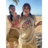 American Retro Off-Shoulder T-Shirt for Women, Summer Letter Print, Oversized Loose Short Sleeve, Trendy Y2K Shoulder-Baring Top