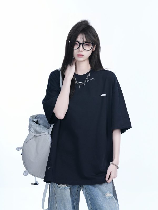 American Retro Oversized White Short Sleeve T-Shirt for Women - Summer Casual Loose Fit with Sit and Eat Until the Mountains Are Empty Design