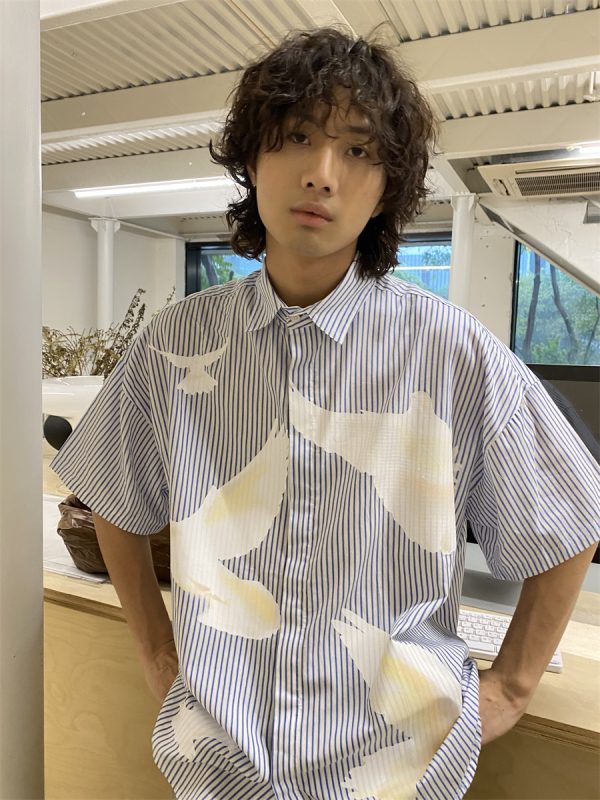American Retro Pigeon Print Striped Short Sleeve Shirt for Men & Women - Summer Casual Loose Fit Trendy Top