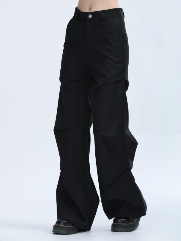 American Retro Pleated Black Casual Pants for Women - Niche Loose Straight Wide-Leg Design, Vintage Style, Comfortable Fit