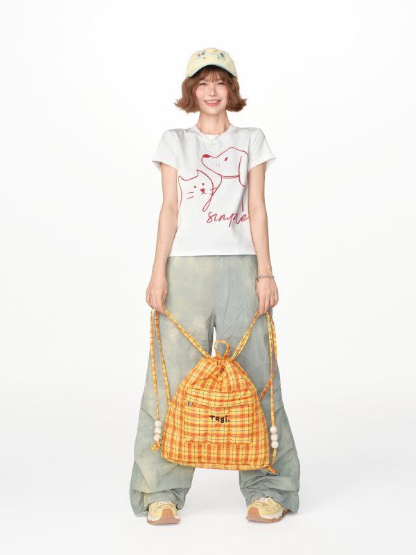 American Retro Printed Basic Round Neck Short Sleeve T-Shirt for Women - Casual Slim Fit Summer Top, Y2K Inspired Fashion