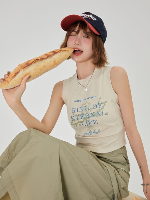 American Retro Printed Camisole for Women - Summer Spicy Short Top with Girly Vibe - Y2K Style