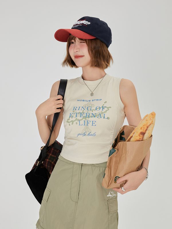 American Retro Printed Camisole for Women - Summer Spicy Short Top with Girly Vibe - Y2K Style
