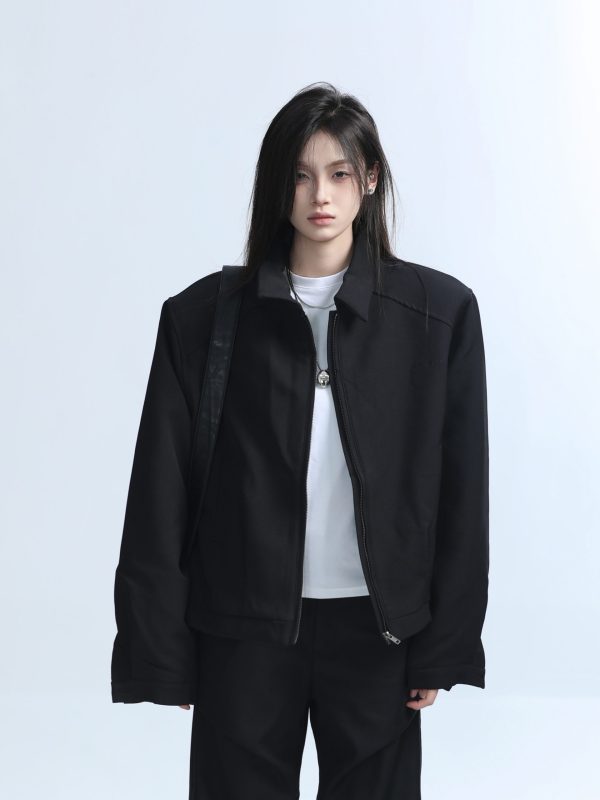 American Retro Punk Style Women's Zip-Up Short Jacket with Unique Design and Loose Fit