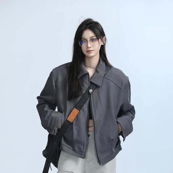 American Retro Punk Style Women's Zip-Up Short Jacket with Unique Design and Loose Fit