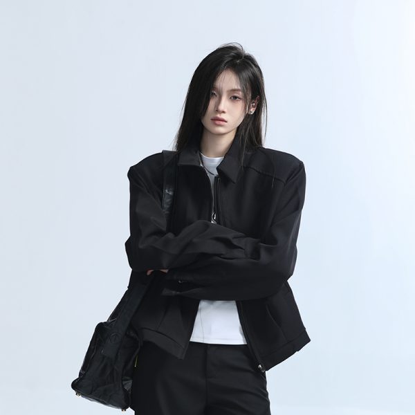 American Retro Punk Style Women's Zip-Up Short Jacket with Unique Design and Loose Fit