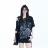American Retro Sit and Eat Graffiti Off-Shoulder Short Sleeve T-Shirt for Women, Loose Fit, INS Style, Y2K Aesthetic