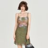 American Retro Spicy Girl Mesh Strap Dress - Women's Summer Slim Fit Ink Dyed Dress for Y2K and 90s Inspired Fashion