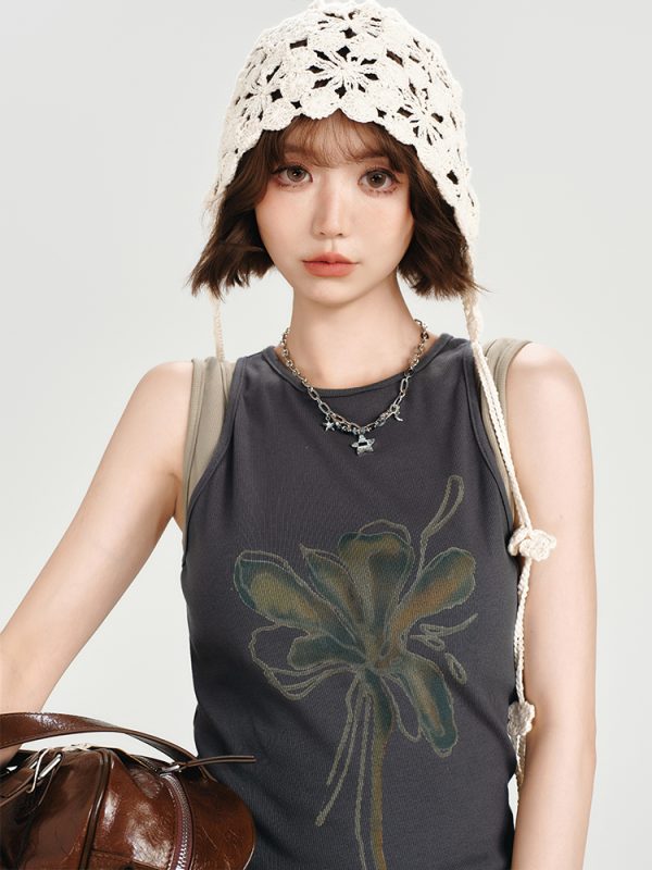 American Retro Spicy Girl Sleeveless T-Shirt Vest - Summer Slim Fit Fake Two-Piece Top for Women