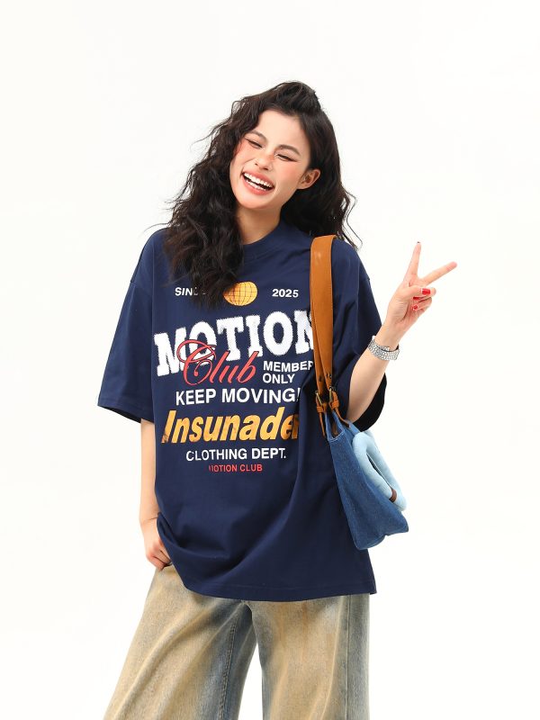 American Retro Sports Style Letter Print Short-Sleeve T-Shirt for Men and Women - Summer Versatile Couple Top