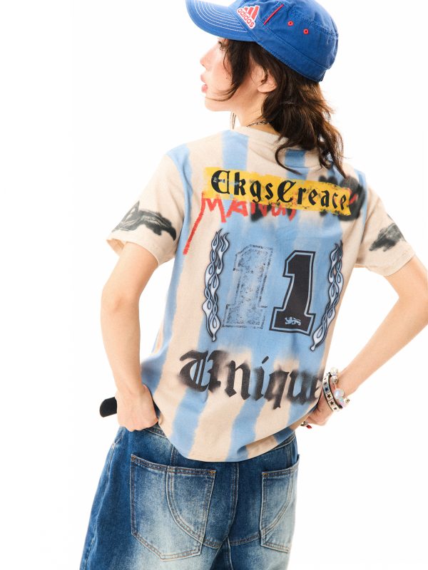 American Retro Sports Style Short-Sleeve T-Shirt for Women - Slim Fit Summer Top, Versatile 90s Inspired Fashion