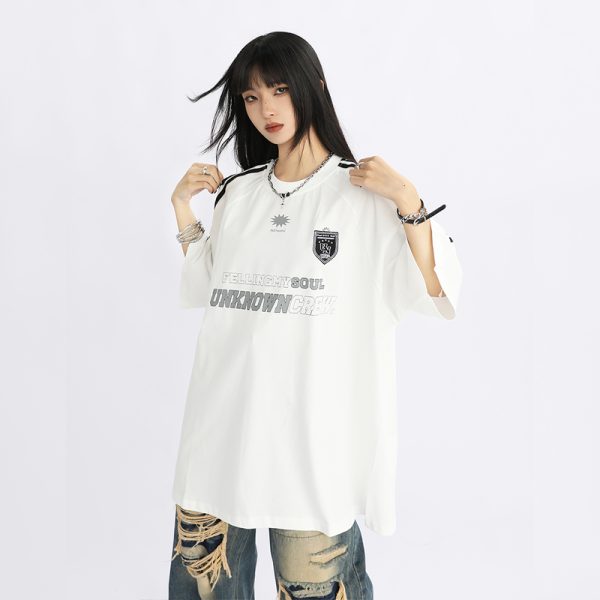 American Retro Striped Oversized Short-Sleeve T-Shirt for Women - Summer Trendy Couple Top, 90s Style, Casual Streetwear