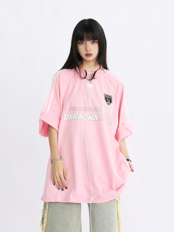 American Retro Striped Oversized Short-Sleeve T-Shirt for Women - Summer Trendy Couple Top, 90s Style, Casual Streetwear