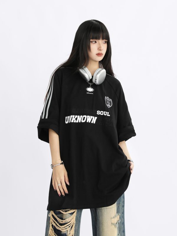 American Retro Striped Oversized Short-Sleeve T-Shirt for Women - Summer Trendy Couple Top, 90s Style, Casual Streetwear
