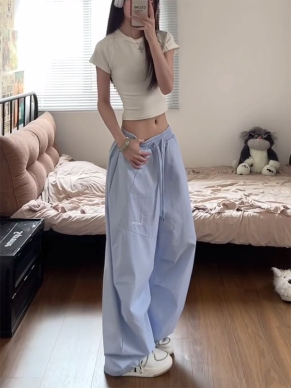 American Retro Striped Work Pants for Women - Summer Loose Hip-Hop Style Draped Straight Casual Sports Pants