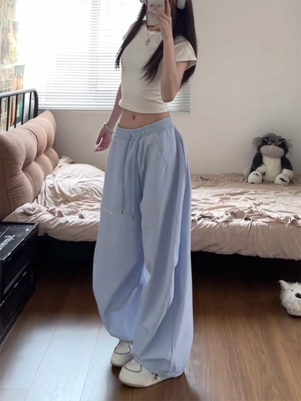American Retro Striped Work Pants for Women - Summer Loose Hip-Hop Style Draped Straight Casual Sports Pants