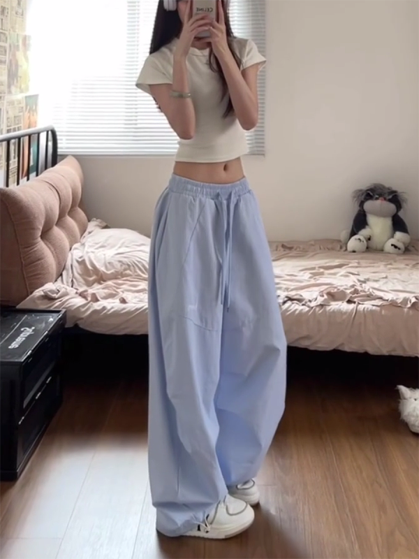 American Retro Striped Work Pants for Women - Summer Loose Hip-Hop Style Draped Straight Casual Sports Pants