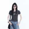 American Retro Summer Short Sleeve T-Shirt for Women - Flattering Slim Fit, Petite Style, Sit and Eat Until the Mountains Are Empty Print