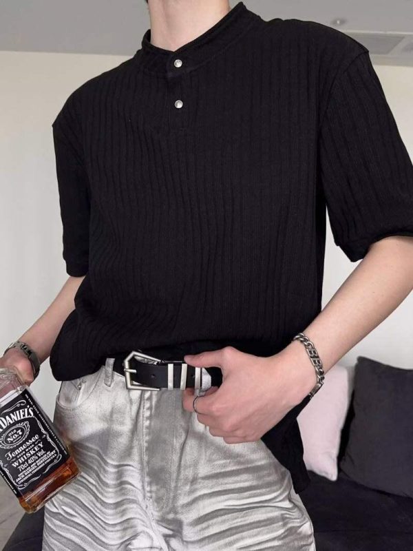 American Retro Textured Henley Short-Sleeve T-Shirt for Men and Women - Trendy Loose Fit Summer Top