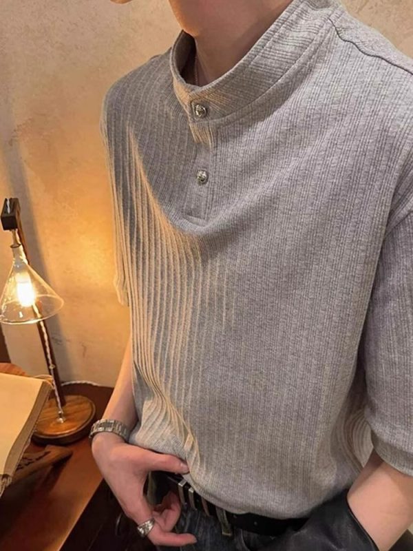 American Retro Textured Henley Short-Sleeve T-Shirt for Men and Women - Trendy Loose Fit Summer Top