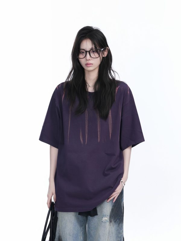 American Retro Tie-Dye Oversized Short Sleeve T-Shirt for Women - Trendy Round Neck Casual Top with Y2K Vibe