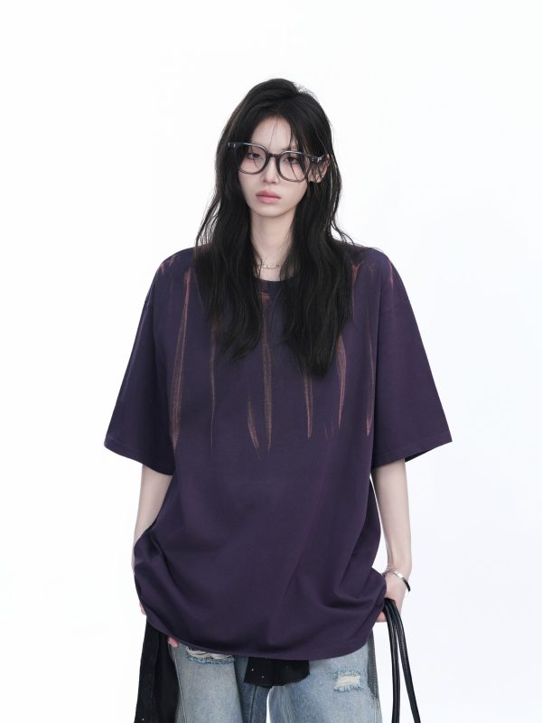 American Retro Tie-Dye Oversized Short Sleeve T-Shirt for Women - Trendy Round Neck Casual Top with Y2K Vibe