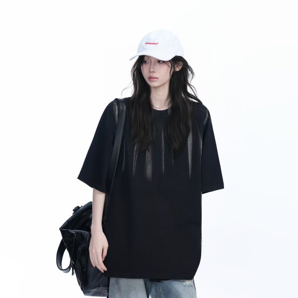American Retro Tie-Dye Oversized Short Sleeve T-Shirt for Women - Trendy Round Neck Casual Top with Y2K Vibe
