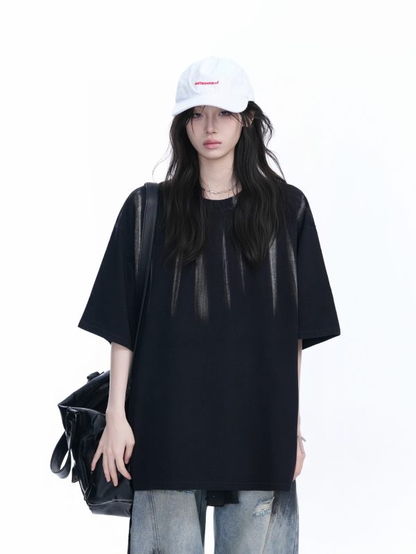 American Retro Tie-Dye Oversized Short Sleeve T-Shirt for Women - Trendy Round Neck Casual Top with Y2K Vibe