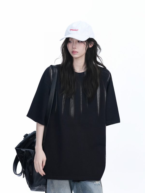 American Retro Tie-Dye Oversized Short Sleeve T-Shirt for Women - Trendy Round Neck Casual Top with Y2K Vibe