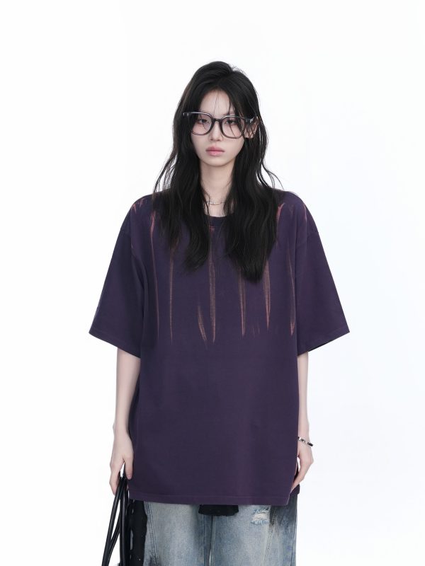 American Retro Tie-Dye Oversized Short Sleeve T-Shirt for Women - Trendy Round Neck Casual Top with Y2K Vibe