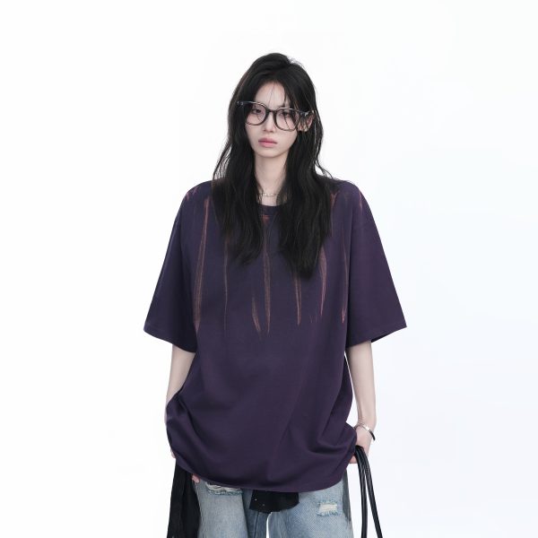 American Retro Tie-Dye Oversized Short Sleeve T-Shirt for Women - Trendy Round Neck Casual Top with Y2K Vibe